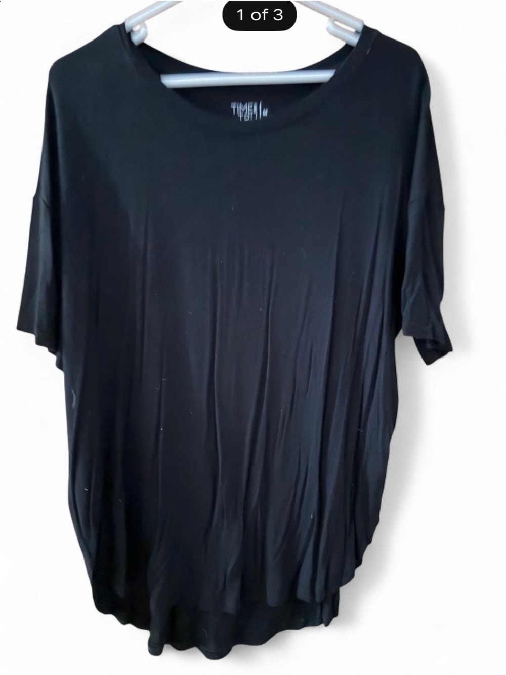 Time and Tru Black Relaxed Crew Neck Short Sleeve Top